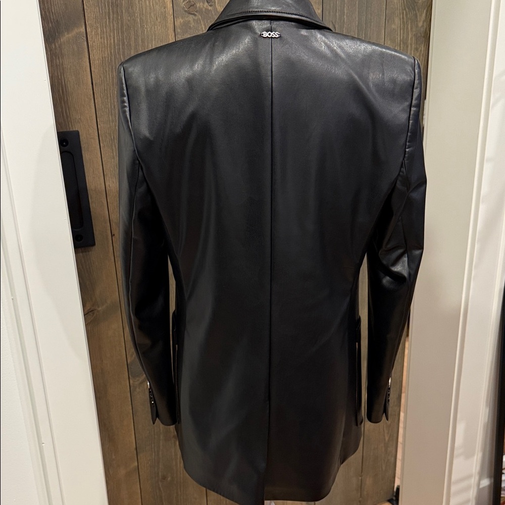 Boss Black Double-Breasted Vegan Leather Blazer - Picture 5 of 11